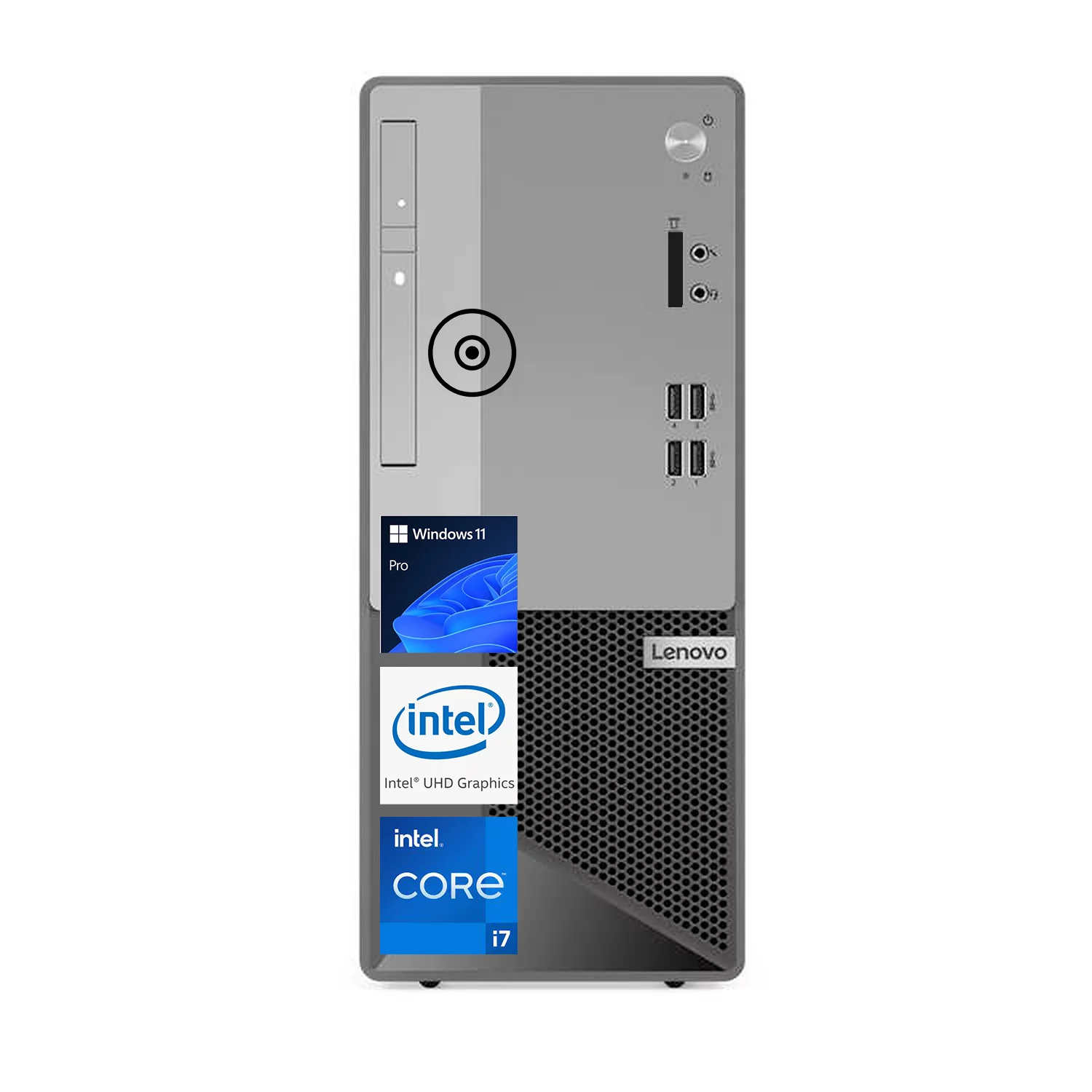 Lenovo V50T G2 Desktop, Intel Core i7-10700, 32GB RAM, 1TB SSD, Wi-Fi, Wired KB & Mouse, SD Card Reader, DVD-RW, HDMI, RJ-45, VGA, Windows 11 Pro, Black