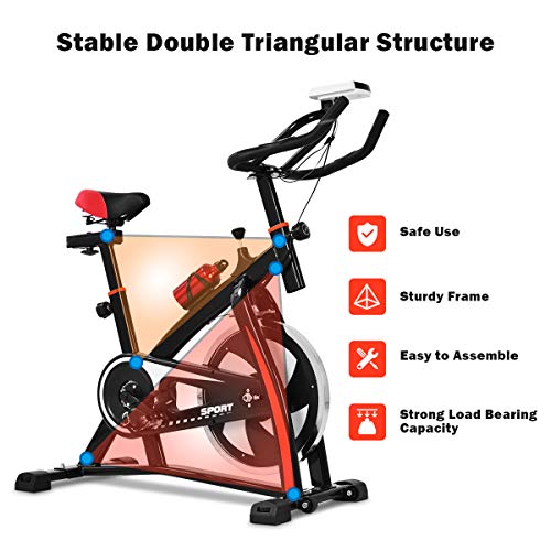 Indoor Bike Trainer Exercise Bicycle Fitness Cycling Smooth Belt Driven with Bottle Holder LED Display for Home Weight Loss Fitness Equipment