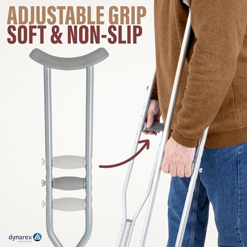 Dynarex Bariatric HD Steel Tall Adult Crutches - 5'10” to 6'6” - Extra Heavy Duty Bariatric Crutches with Underarm Pads, Adjustable Hand Grips - 1000 lb. Capacity, 1 Pair
