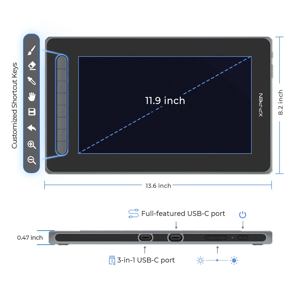 XP PEN Artrist 12 2nd Graphics Display With 1080P Screen Digital Graphic Tablet 11.9in Full lamination Art Painting Pad For Animation Design For Windows MacOS Android Chrome OS Linux, Pink