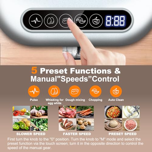Homtone 16 Cup Food Processor, Aluminum-Diecast Blender and Food Processor Combo, 5 Preset Modes Vegetable Chopper Electric, 8 Blades 11 Functions for Home Use, Stepless Speed Control, 650W, Sliver