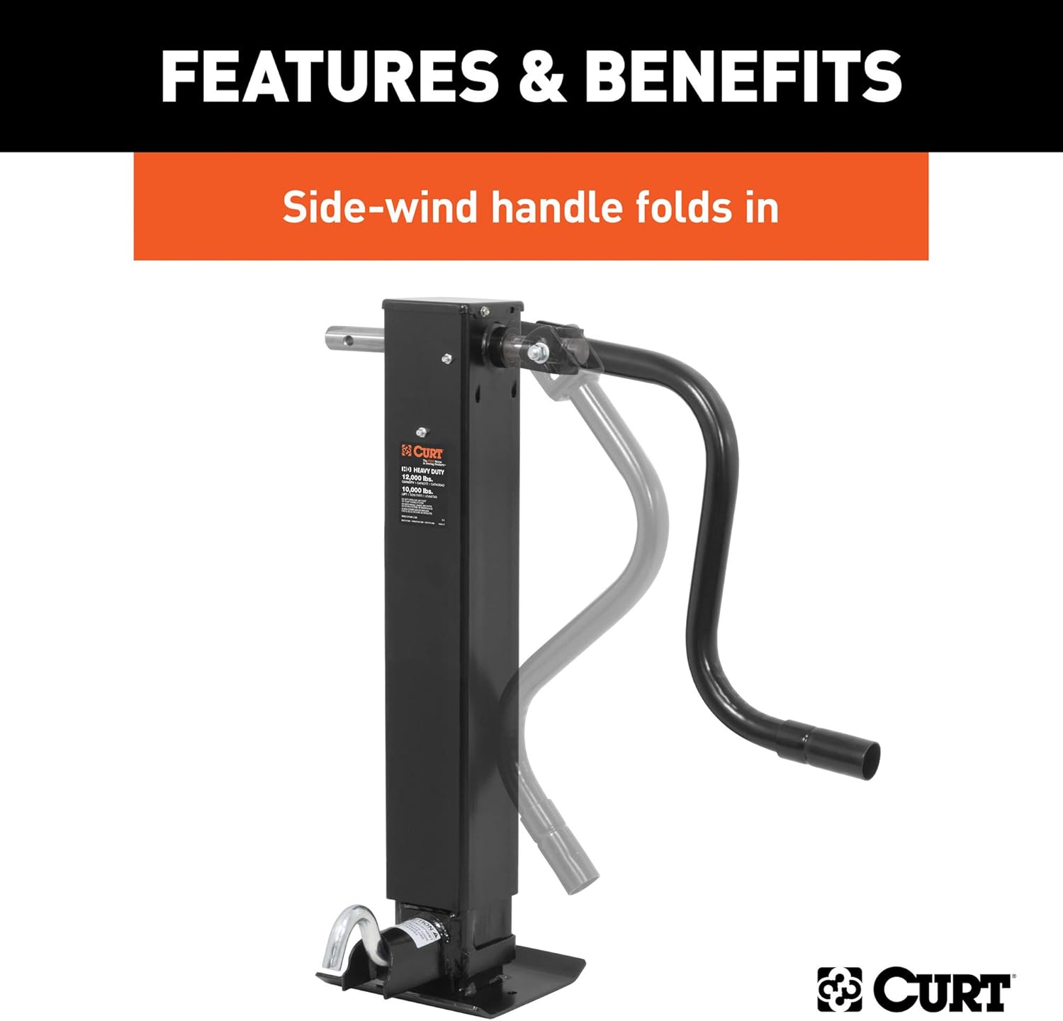 CURT 28512 Direct Weld On Heavy-Duty Trailer Jack, 12,000 lbs. 12-3/8 Inches Vertical Travel