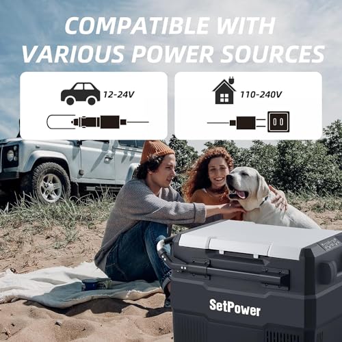SetPower 60 Quart/56 Liter Dual Zone 12 Volt Refrigerator with Wheels, 0℉-50℉, Compact Refrigerator for Car, RV, Camping, Portable Fridge Freezer for DC 12/24V, Car Fridge with Compressor