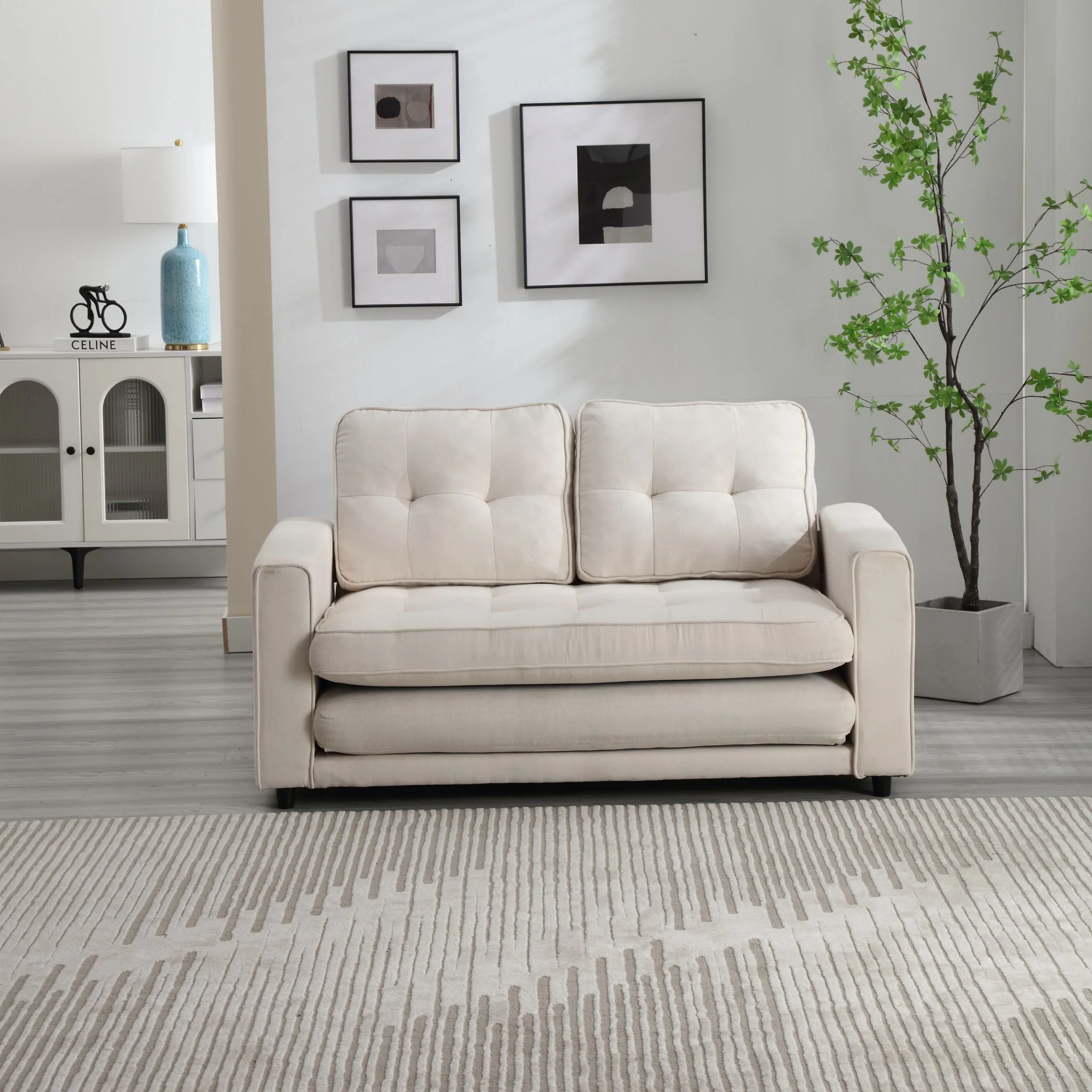 Convertible 3 Fold Sofa Loveseat Bed Sleeper for Living Room Space Saving Couch Velvet Linen Fabric - Comfortable & Innovative