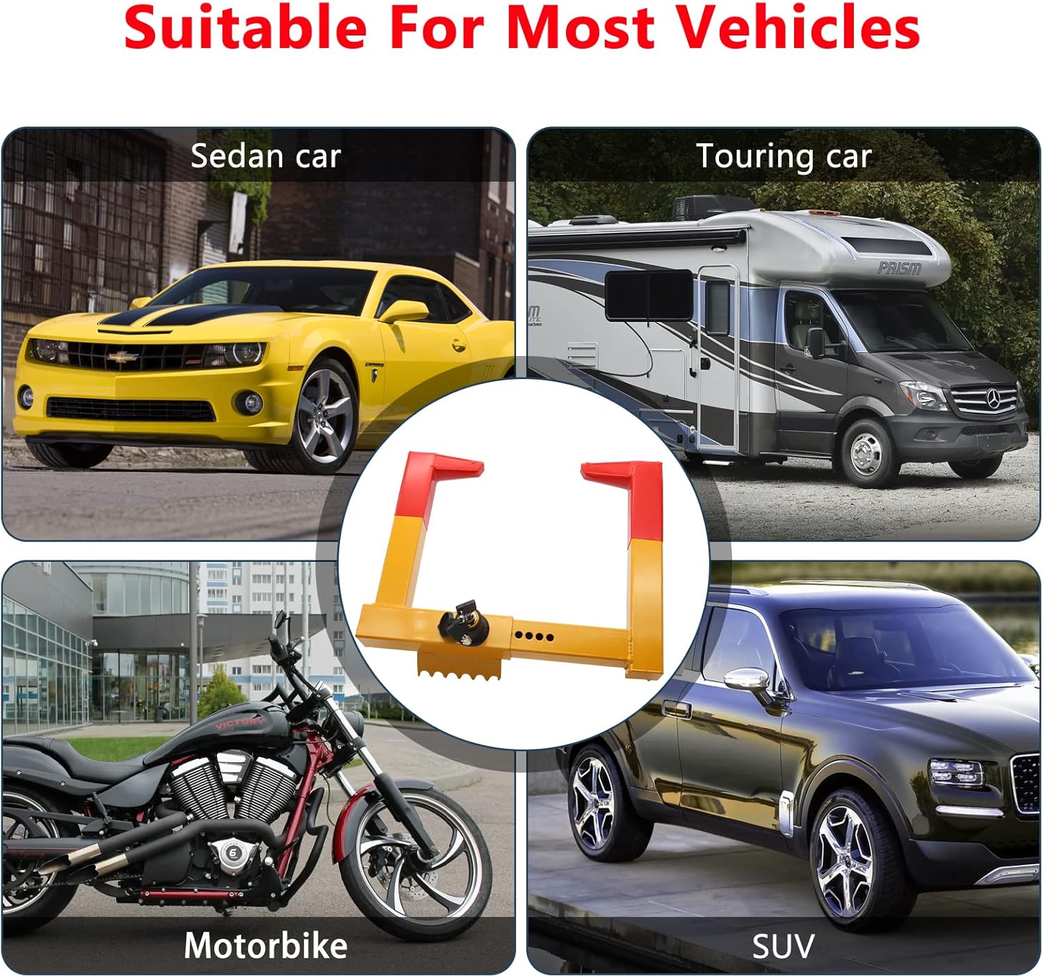 DIWANGUS Wheel Clamp Lock Universal Security Tire Lock Adjustable Anti Theft Lock Heavy Duty Trailer Lock Wheel Clamp for Most Cars SUV Motorcycle (2PCS)