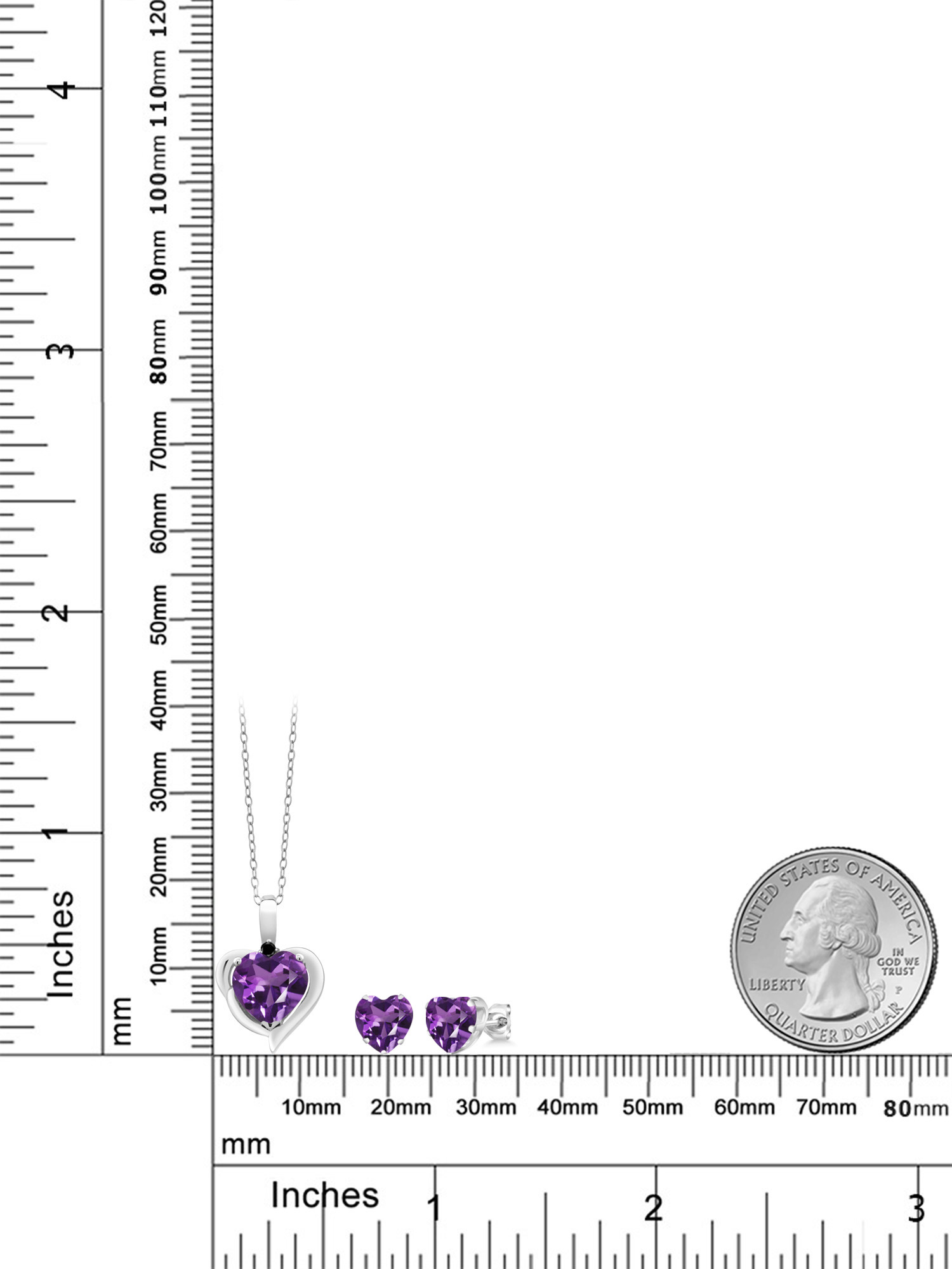 Gem Stone King 925 Sterling Silver Purple Amethyst and Black Diamond Pendant Necklace Earrings Set For Women (3.22 Cttw, Heart Shape 8MM and 6MM, with 18 inch Chain)