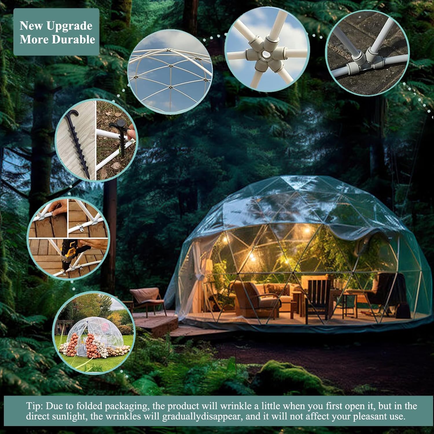 Garden Dome Igloo Clear Bubble Tent Outdoor 12 FT, Weather Proof Pod Camping Patio Tent for Backyard Canopy Gazebos Screen House Room Lean to Greenhouse
