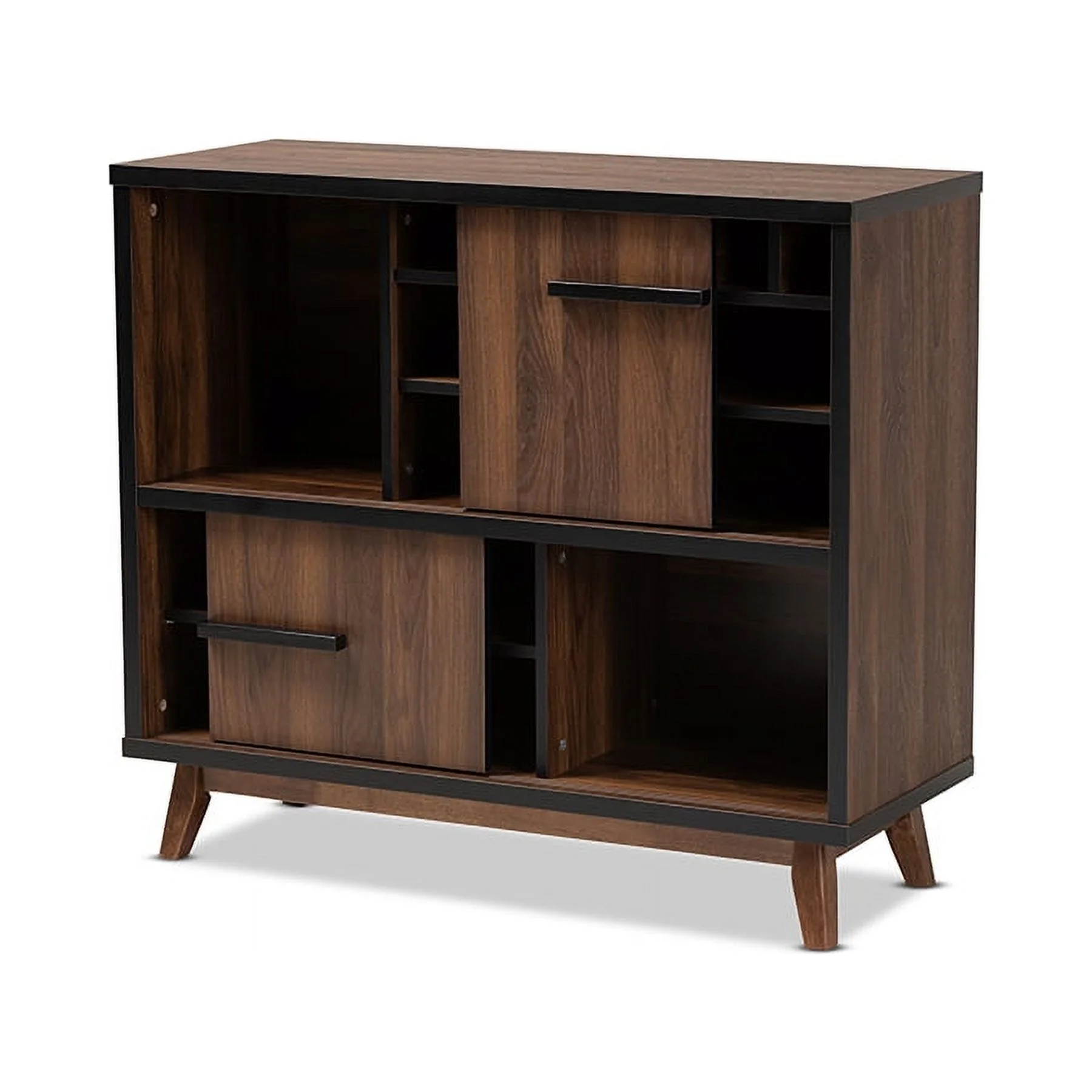 Baxton Studio Margo Mid-Century Modern Two-Tone Walnut Brown and Black Finished Wood Wine Storage Cabinet