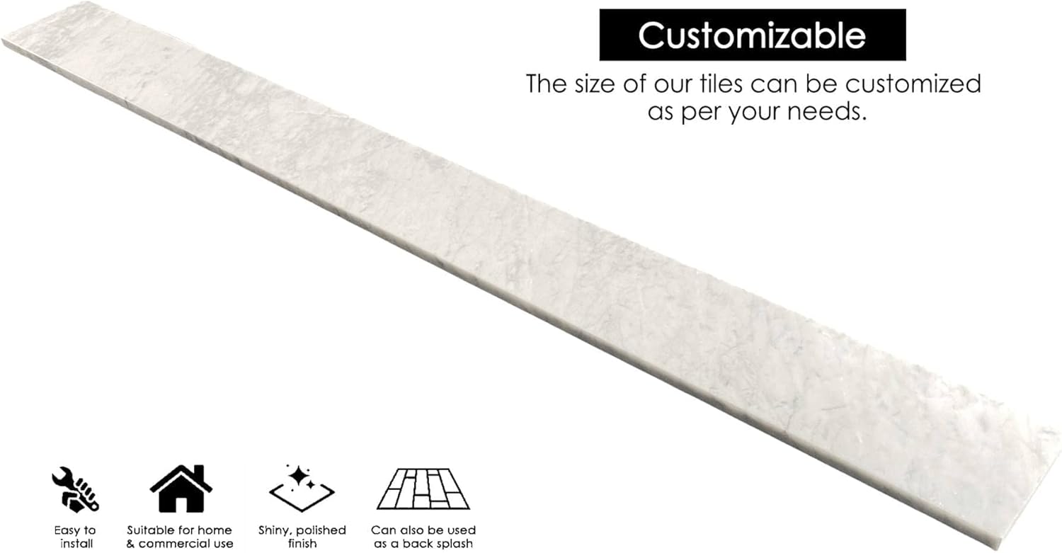 Tenedos Carrara Marble Floor Threshold (Marble Saddle) - Polished - (4'' x 48")