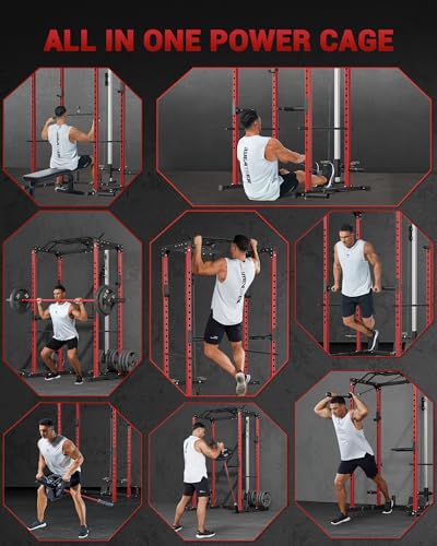 Power Cage, Multi-Functional Power Racks for Home Gym with Cable Crossover System, 1600LBS Weight Capacity Fitness Squat Rack for Strength Workout with More Training Attachment