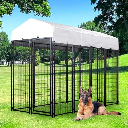 Large Outside Dog Kennel,Outdoor Dog Run Enclosure 8'x4'x6' Dog Pen House with Roof Cover Heavy Duty Welded Wire Steel Dog Playpen Animal Fence Without Feeding Door