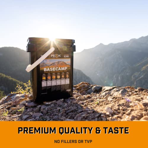 Peak Refuel Basecamp Bucket 3.0 | 480g Protein | 10180 Calories | 100% Real Meat | Premium Freeze Dried Backpacking & Camping Food | 24 Servings | Ideal MRE Survival Meal (3 Pack Bucket)