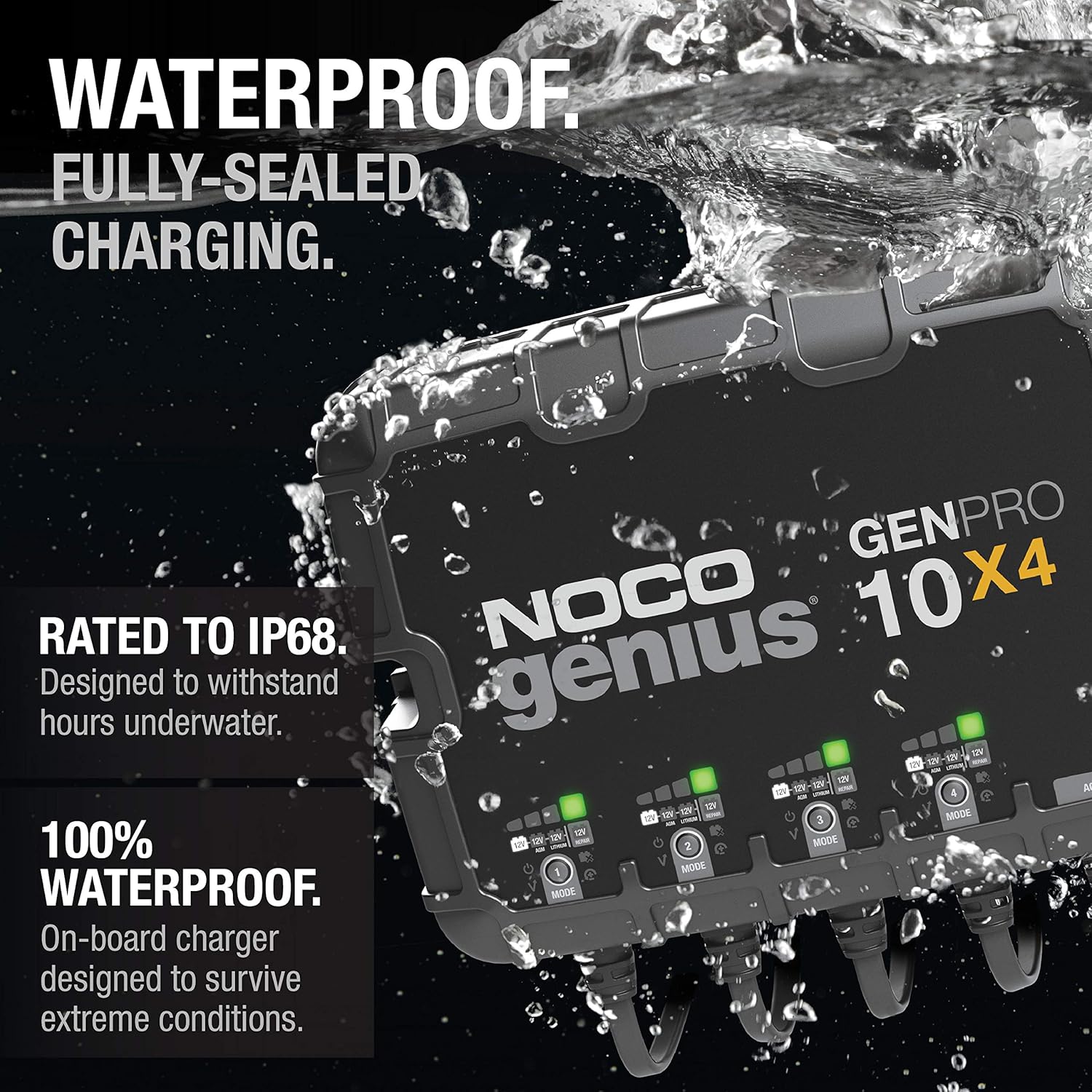 NOCO Genius GENPRO10X4, 4-Bank, 40-Amp (10-Amp Per Bank) Fully-Automatic Smart Marine Charger, 12V Onboard Battery Charger, Battery Maintainer and Battery Desulfator with Temperature Compensation