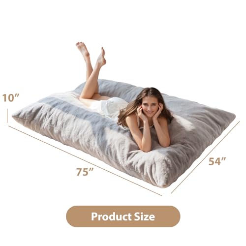 BYBYME 3 in 1 Bean Bag Chairs, Bean Bag Bed for Adults High-Density Foam Filling, Convertible Sofa Bed Faux Fur, Giant Bean Bag Chairs for Adults