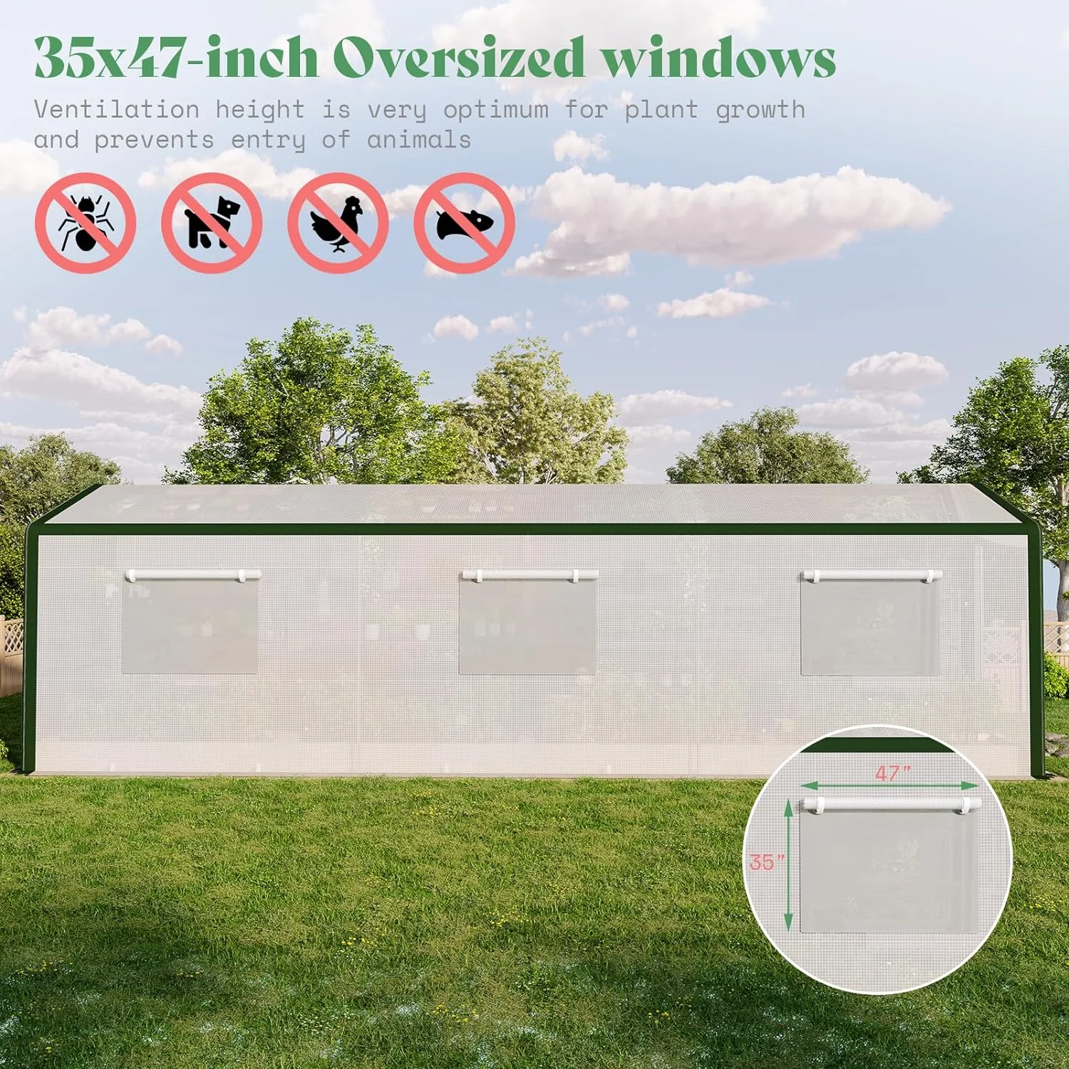 AMERLIFE 30x10x8.5ft Large Tunnel Greenhouse for Outdoors with Hinged Door 6 Vents White/Green