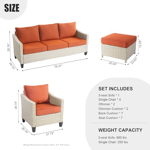 Wicker Patio Furniture Set,8 Pieces Modern Outdoor Conversation Set Sectional Sofa with Cushion and Ottomans for Garden, Poolside, Backyard