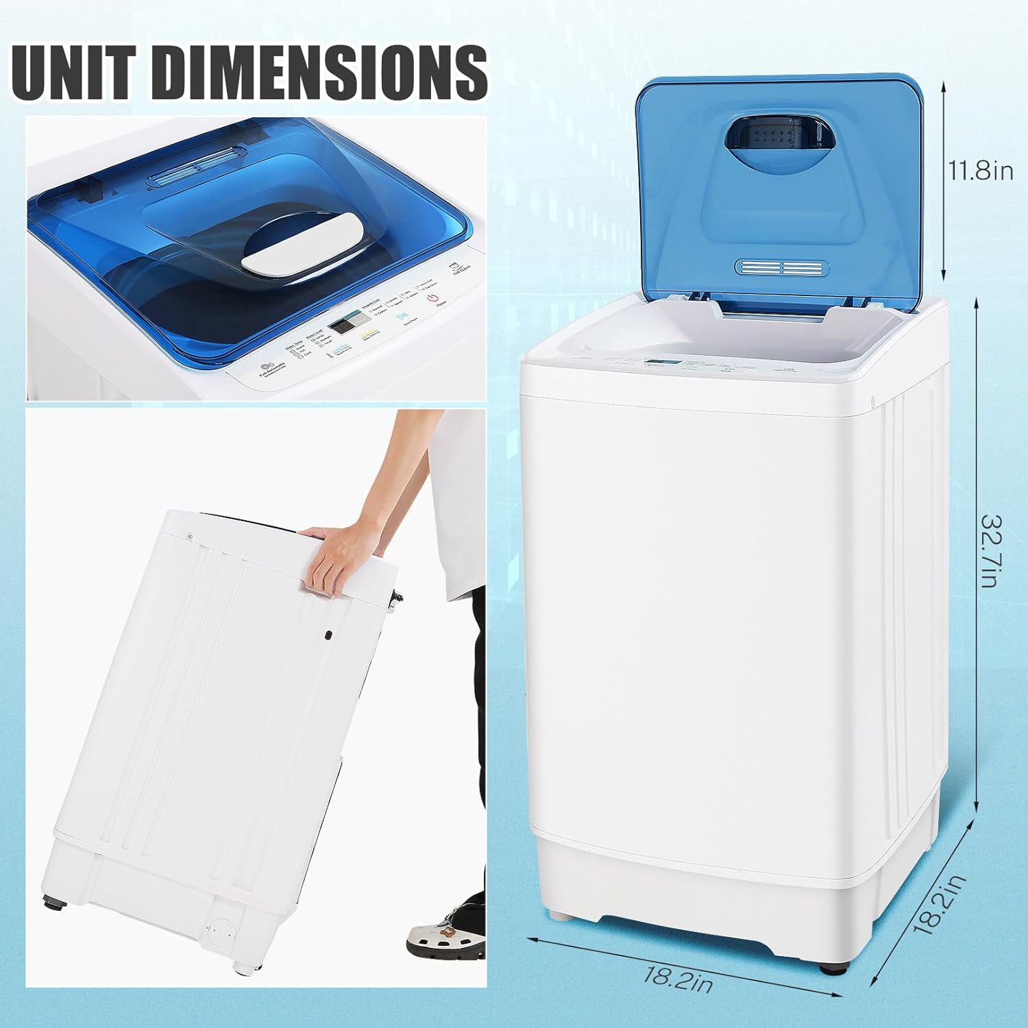 Nictemaw Portable Washing Machine, 17.8Lbs Capacity Compact Laundry Washer, 2.3 Cu.ft Full-Automatic Washer and Spinner Combo with 8 Cycles, LED Display, Drain Pump for Apartment RV Dorm