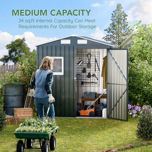 10X12X7.5 FT Outdoor Steel Storage Shed with Lockable Doors, 2 Windows, Transparent Roof Panels (Wood Panels & Frame Floor Not Included), Ideal for Patio Storage,Garbage Can, Chicken Coop，Brown