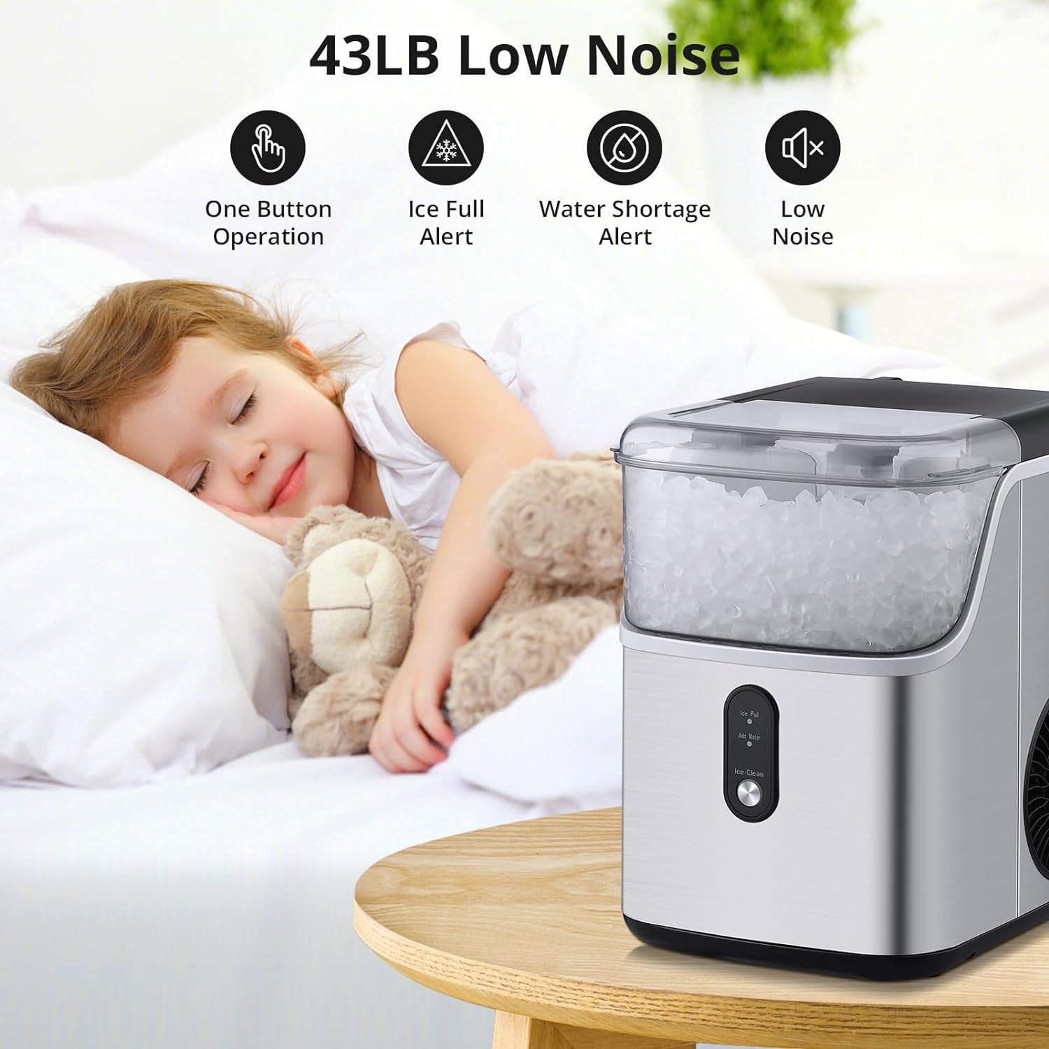 Nugget Ice Maker Countertop Machine with Soft Chewable Ice, Crushed Ice Makers with Self-Cleaning, 36Lbs/24Hrs, One-Key Operation, Compact Ice Maker with Ice Scoop/Basket for Home/Kitchen/Bar