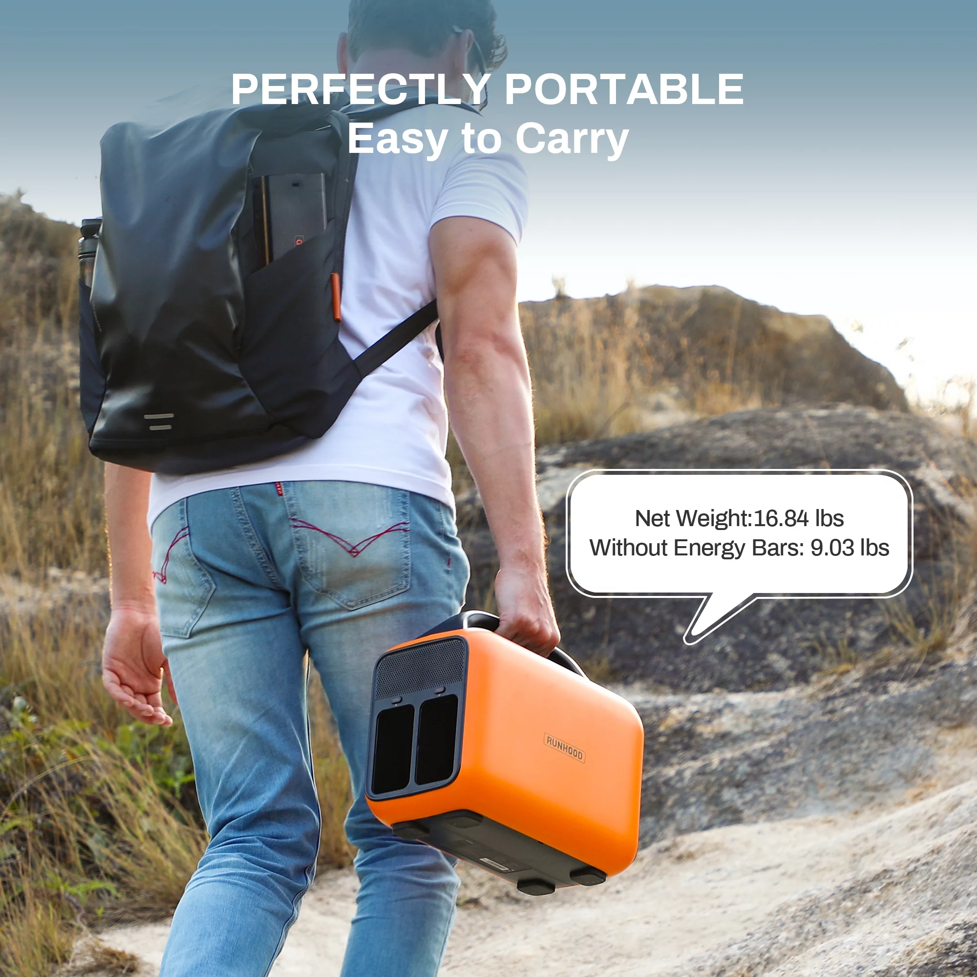 Runhood Portable Power Station Rallye 600 Max, 1296Wh Swappable Lithium Energy Bar Backup Batteries(4*EB324), 110V/600W AC Outlet Solar Generator for Outdoors Camping, Home Use(Solar Panel Optional)