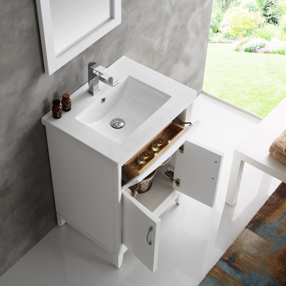 Fresca Cambridge 24" White Traditional Bathroom Vanity w/Mirror - Faucet Sold Separately