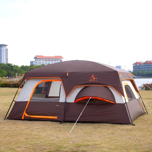KTT Extra Large Tent 10-12-14 Person(Style-B),Family Cabin Tents,2 Rooms,3 Doors and 3 Windows with Mesh,Straight Wall,Waterproof,Double Layer,Big Tent for Outdoor,Picnic,Camping,Family Gathering