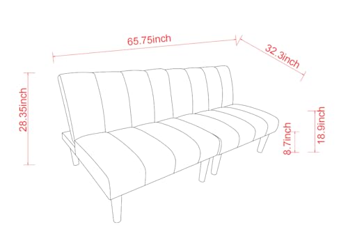 Convertible Futon Folding Sofa Bed, Modern Futon Sofa Bed with Corduroy Fabric & Wooden Legs, Loveseat Futon Couch with Adjustable Backrest for Living Room, Bedroom, Office (Blue)