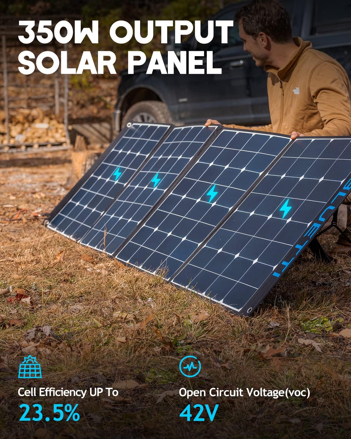 BLUETTI SP350 350W Solar Panel for AC200MAX/AC200P/AC300/EB240/EB150 Portable Power Stations with Adjustable Kickstand, Foldable Solar Power Backup for Outdoor Camping,Off Grid System