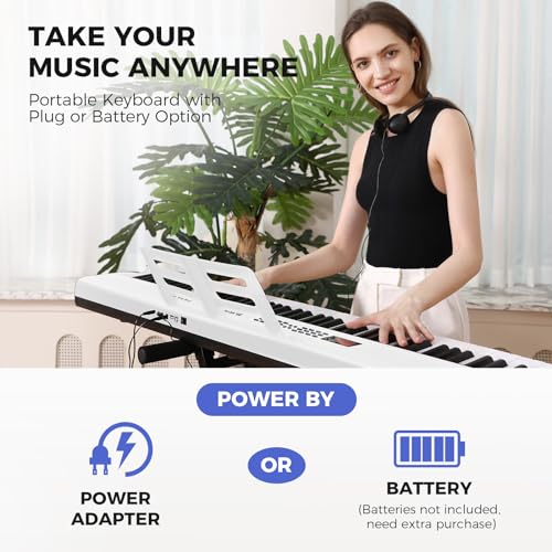 Fesley Piano Keyboard 88 Keys: Full-Size Digital Piano Keyboard, Portable Electric Keyboard Piano, 88 Key Keyboard With Music Stand, Power Adapter, Sustain Pedal, Bluetooth, MIDI, Black, FEP160
