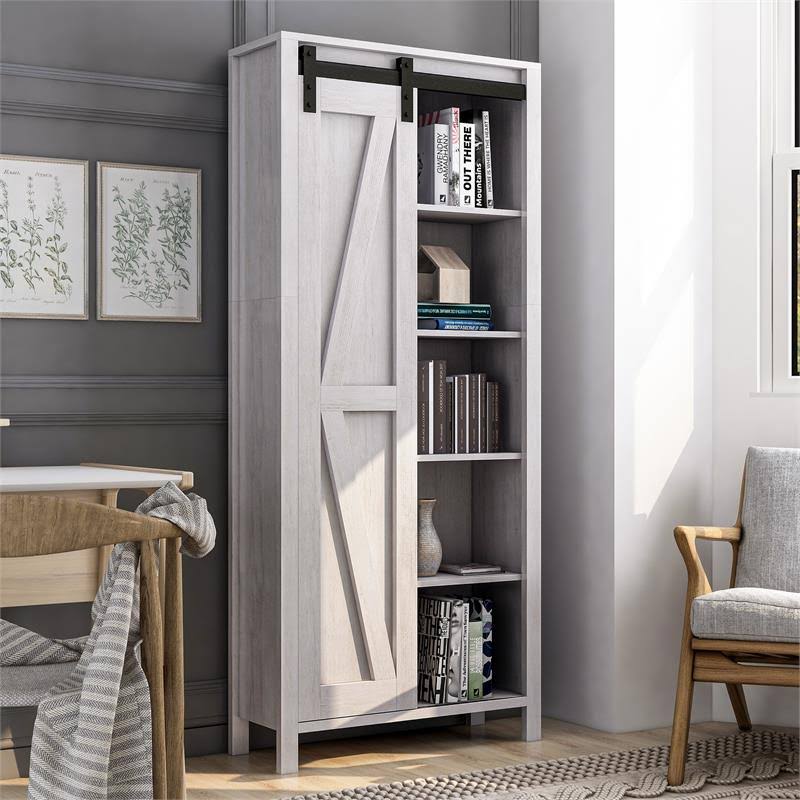 Furniture of America Kleva Transitional Wood Sliding Door Pantry in White Oak - IDI-202800