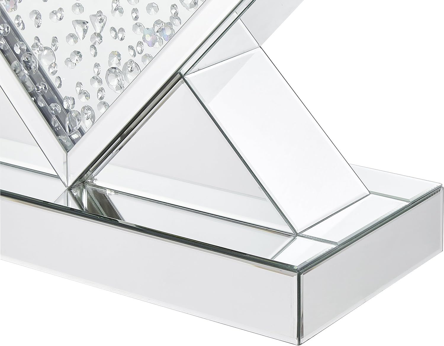 Rectangle Beveled Glass Mirrored Crystal Console Table in Clear Mirror Finish