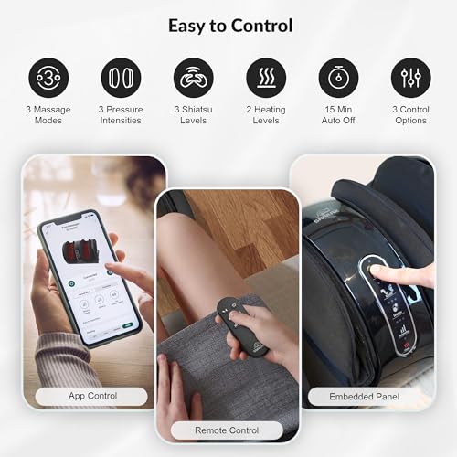 Snailax Foot Massager with Heat, Shiatsu Feet and Calf Massager Machine for Plantar Fasciitis, Neuropathy, Improve Circulation, Foot Leg Massager with Remote Control