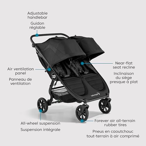Baby Jogger City Mini GT2 All-Terrain Double Stroller with Forever Air Rubber Tires and All-Wheel Suspension, Pike Exclusive Includes Belly Bars, Leatherette Handlebar, and Premium Fabric