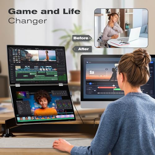 Laptop Screen Extender, Portable Monitor for Laptop 12" Full HD IPS Display, Dual Monitor Extender Compatible with 13-16 Inch Windows, Chrome & Mac