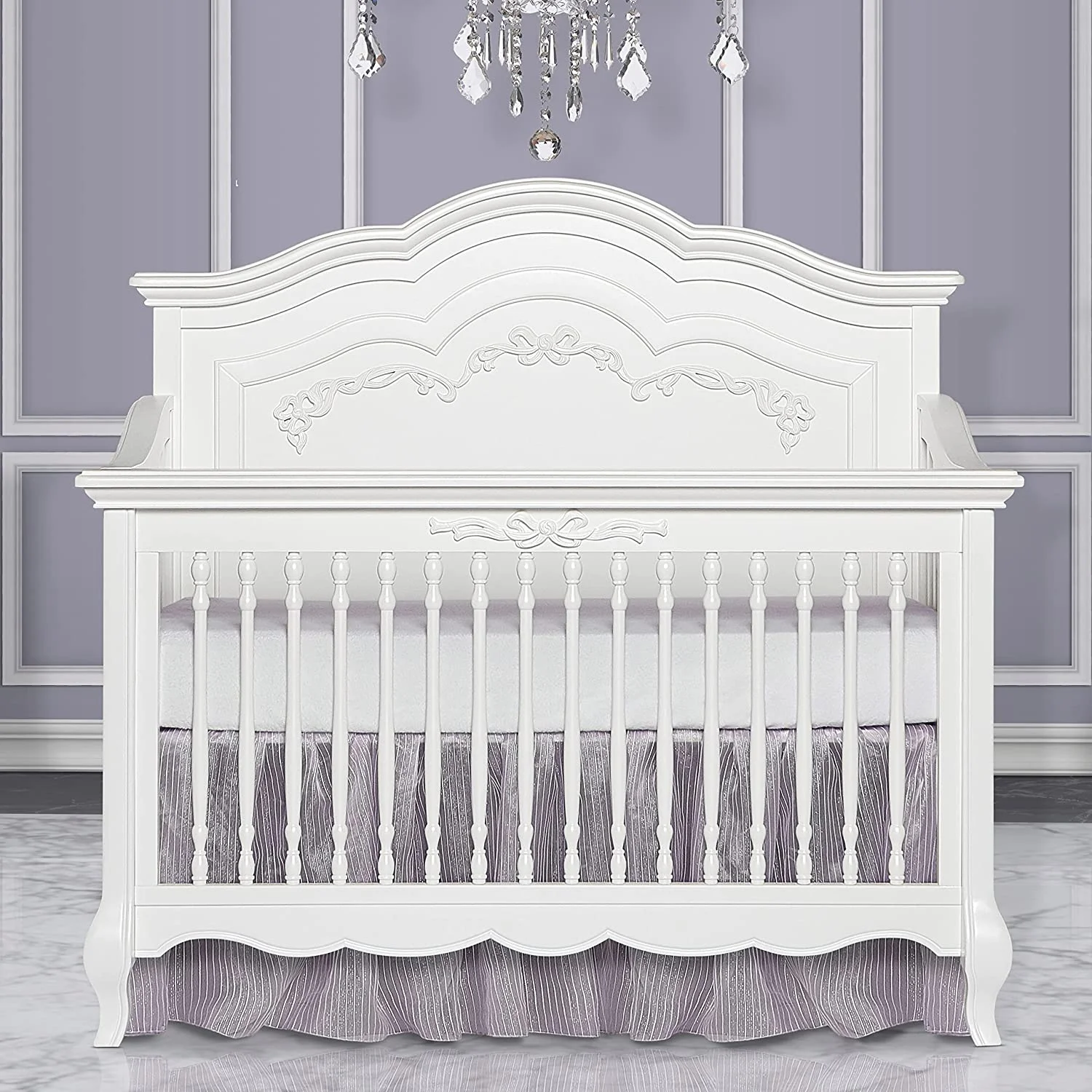 Evolur Aurora 5-in-1 Convertible Crib in Frost, Greenguard Gold Certified, Features 3 Mattress Height Settings, Sturdy and Spacious Baby Crib, Wooden Furniture