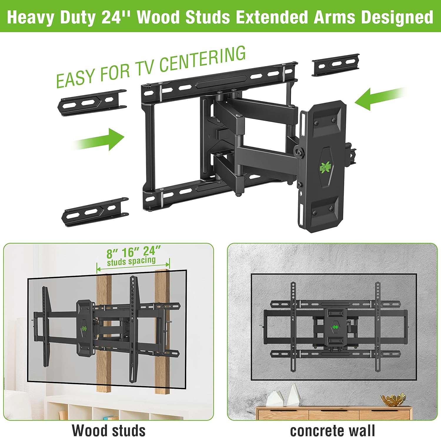 USX MOUNT Full Motion TV Mount for 42"-80" TVS, Fits 16" 18" or 24" Studs , TV Wall Mount Bracket Tilt Swivel Extension TV Mounts with Dual Articulating Arms Max VESA 600x400mm, Weight Capacity 110lbs Pack of 2