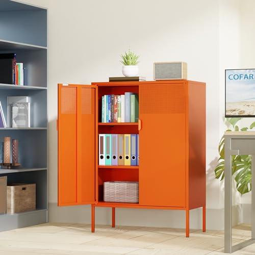 Metal Storage Buffet Sideboard, Adjustable Shelves, Buffet Table, TV Stand, Coffee Bar Cabinet for Kitchen, Living Room (Orange, 47")