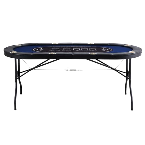 VEVOR 10 Player Poker Foldable Portable Folding Card Board Game, Casino Leisure, Blackjack Texas Holdem Table with Padded Rails and Stainless Steel Cup Holders, 84", Blue