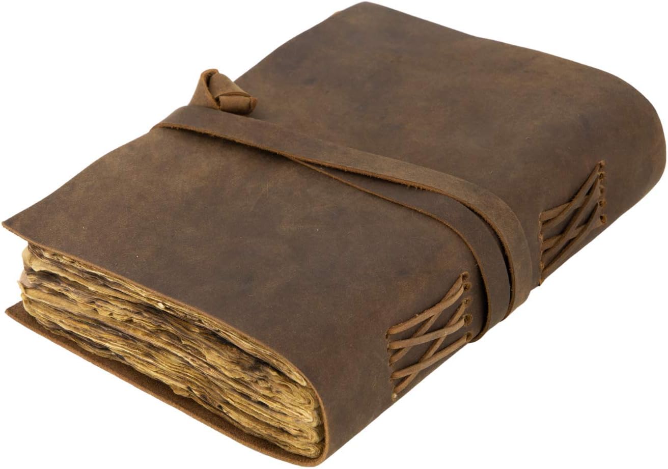 Vintage Leather Journal - Burnt Deckle Edge Vintage Paper - Handmade Leather Bound Journal - Book of Shadows Journal - Leather Sketchbook - Drawing Journal - 240 Pages (11.5" x 8.25") Pack of 2