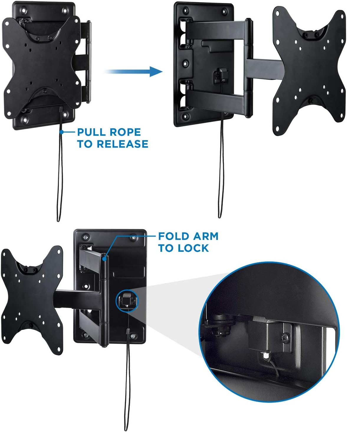 Mount-It! Lockable RV TV Wall Mount with Quick Release, Full Motion Flat Screen Bracket for Campers, Travel Trailers, RVs, Motorhomes and Marine Boats, Fits Most 23-43" VESA 100, 200, 77 Lbs Capacity Pack of 2