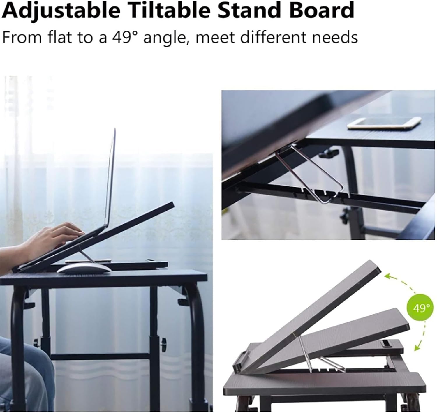 Over-Bed Tables, with Wheels Height and Length Adjustable Rolling Mobile Laptop Cart Desk for Home and Hospital Use