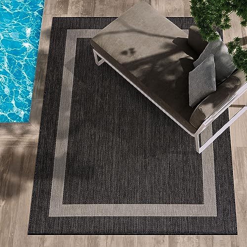 CAMILSON Outdoor Rug - Modern Area Rugs for Large Indoor and Outdoor patios, Kitchen and Hallway mats - Washable Outside Carpet (9x12, Medallion - Beige/White)