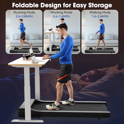 SupeRun Smart Walking Pad, Under Desk Treadmill for Home Office with Pitpat app, 2 in 1 Portable Compact Desk Treadmill with Remote Control LED Display, Quiet Walking Jogging Machine