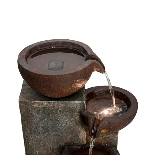 Naturefalls 5-Tier Outdoor Water Fountains with LED Lights - 39”H Floor Standing Indoor Water Fountains for Garden, Patio, Deck, Porch - Yard Art Decor (Grey, 39H inches)