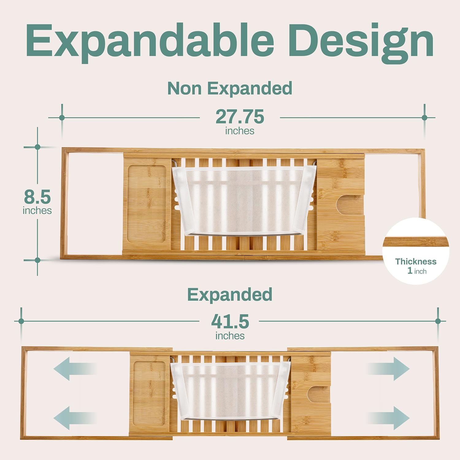 Home Intuition Expandable Bamboo Bath-Tub Table Tray Caddy 27.75 - 41.5 Inches