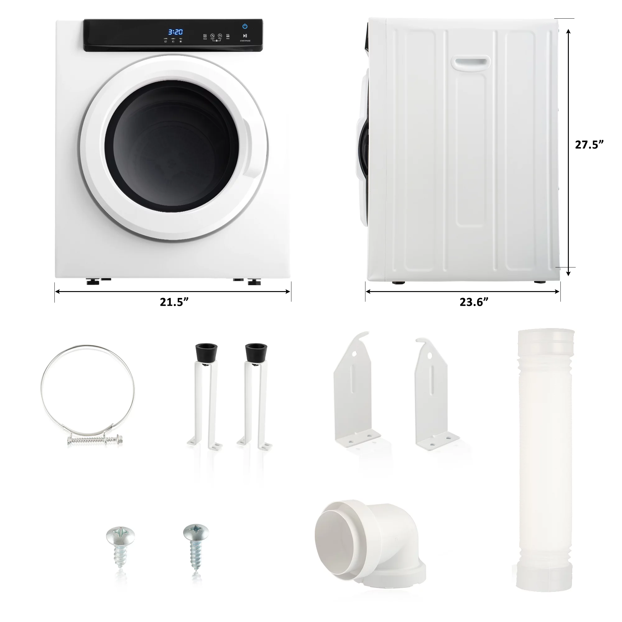 Electric Portable Clothes Dryer, Front Load Laundry Dryer with Touch Screen Pane and Stainless Steel Tub for Apartments, Dormitry and RVs