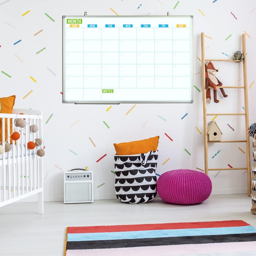 Lockways Dry Erase Calendar Whiteboard, White Board Calendar Monthly 24 x 18, Wall-Mounted Aluminum Framed Calendar Board