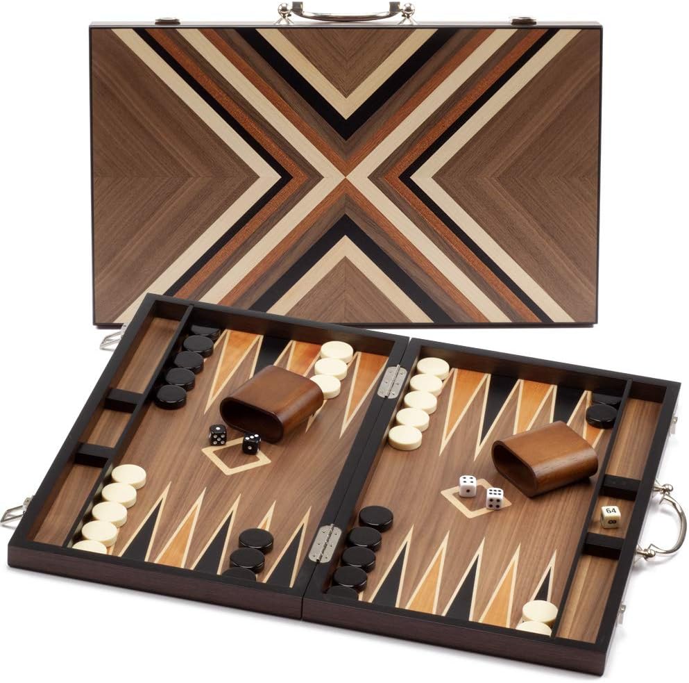 Premium Wooden Inlay Backgammon Board Game Set (Several Styles Available) (Double Stripe - 17 Inches) Pack of 2