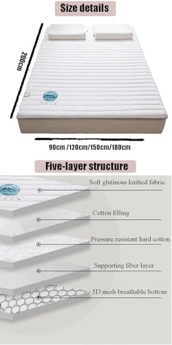 Japanese Futon Mattress Floor Mattress, Foldable Thicken Tatami Mat Dormitory Sleeping Pad Portable Roll up Mattress Pad Breathable Adult Lounger Bed for Camping Couch (White,King)