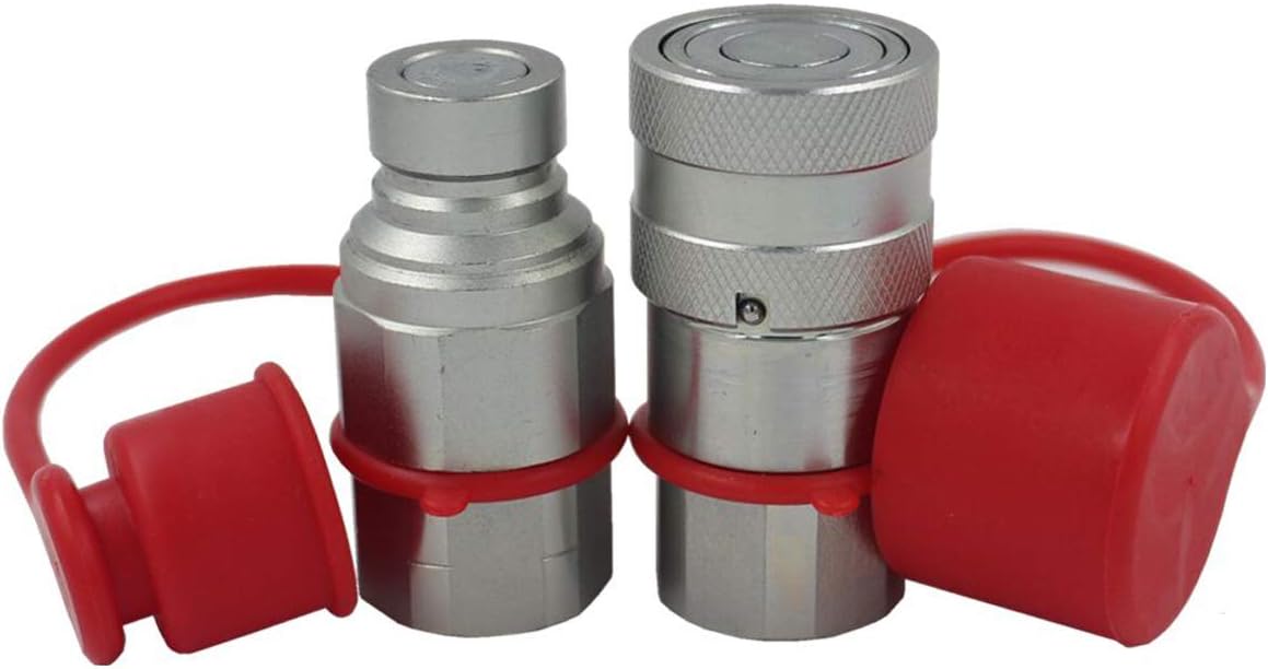 2-Sets ISO16028 1/4 Flat Face Hydraulic Quick Connect Coupling/Coupler Set W/Black Dust Cap 1/4'' NPT Thread